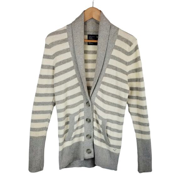 American Eagle Outfitters Waffle Knit Striped Cardigan Size L Large - Picture 1 of 8